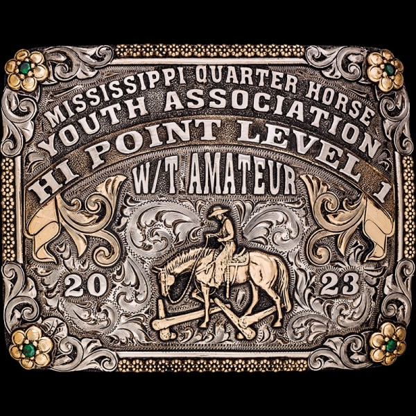 The Shawnee Custom Belt Buckle features  a beautiful bronze scrollwork, line edge, and our signature antique finish and bead edge. Celebrate western tradition with this customizable buckle today! 